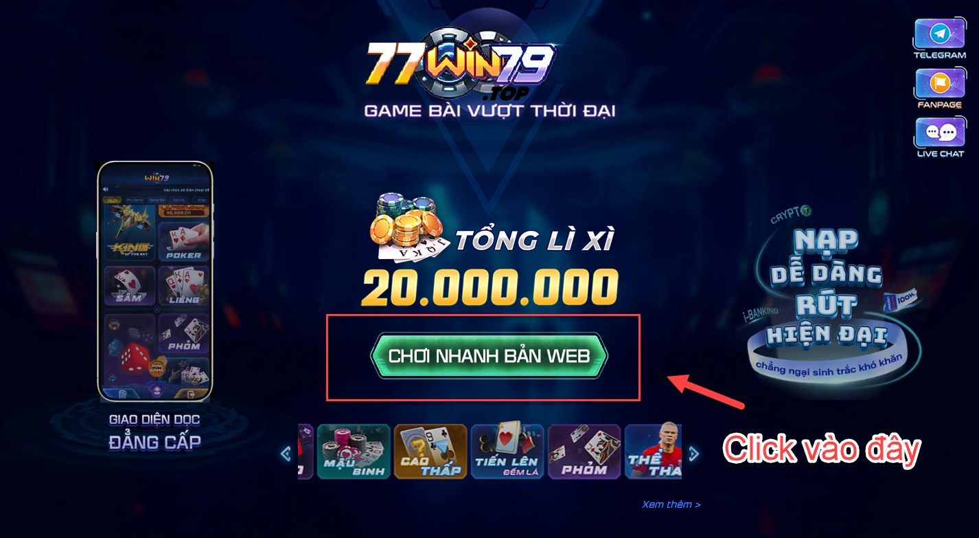 click vào "chơi nhanh bản web" 